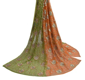 Sushila Vintage Indian Scrap Dupatta Pure Georgette Silk Embroidered Long Stole - Picture 1 of 12