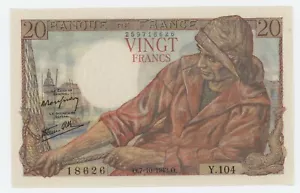 France 20 Francs 7-10-1943 Pick 100.a UNC Uncirculated Banknote - Picture 1 of 2