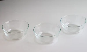 Set Of 3 PYREX #463 Clear Custard Cups 4.5" Bowl Scalloped Fluted Edge Vintage - Picture 1 of 7
