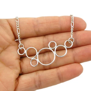 Long 925 Sterling Silver Bubble Design Figaro Chain Necklace - Picture 1 of 5