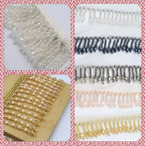 FCL 1 Yard Perlen Kristall Fransen Braut Sari Quaste Nähen auf Vorhang Kante Spitze - Bild 1 von 90