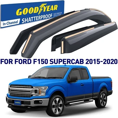 Deflectores de ventana lateral protector de lluvia para Ford F-150 SuperCab 2015-2020 INROMPIBLE Foto 1 de 4