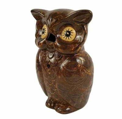 Candelabro de cerámica búho incienso tealight votivo ojos amarillos dorado marrón Foto 1 de 4
