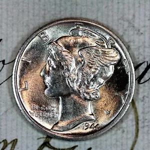 * 1944-D * CHOICE to GEM BU MS SILVER MERCURY DIME * FRESH FROM ORIGINAL ROLL * - Picture 1 of 5