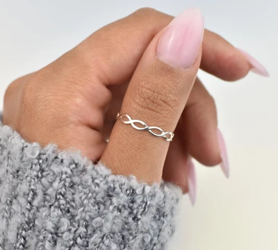 Petite Intertwined Braid Infinity Sterling Silver Ring, stackable thum  All Size - Image 1 of 4