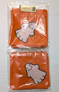 Longaberger Tovaglioli Halloween Arancione con Fantasma Bianco 100% Cotone Set di 3 - Foto 1 di 5