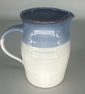 Hand made pottery 16 oz capacity blue & gray 5 in pitcher - Picture 1 of 6