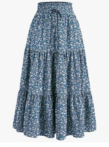 New Size Small Women's Boho Vintage Floral Print Maxi Skirt With Elastic Waist - Picture 1 of 8