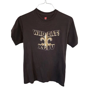 WHO DAT! 2010 Super Bowl XLIV New Orleans Saints schwarz Vintage T-Shirt Small - Bild 1 von 5