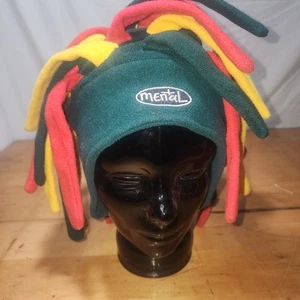  Vintage MENTAL Dread Mütze grün rot gelb Rasta Snowboarden Ski Schnee Fleece - Bild 1 von 7