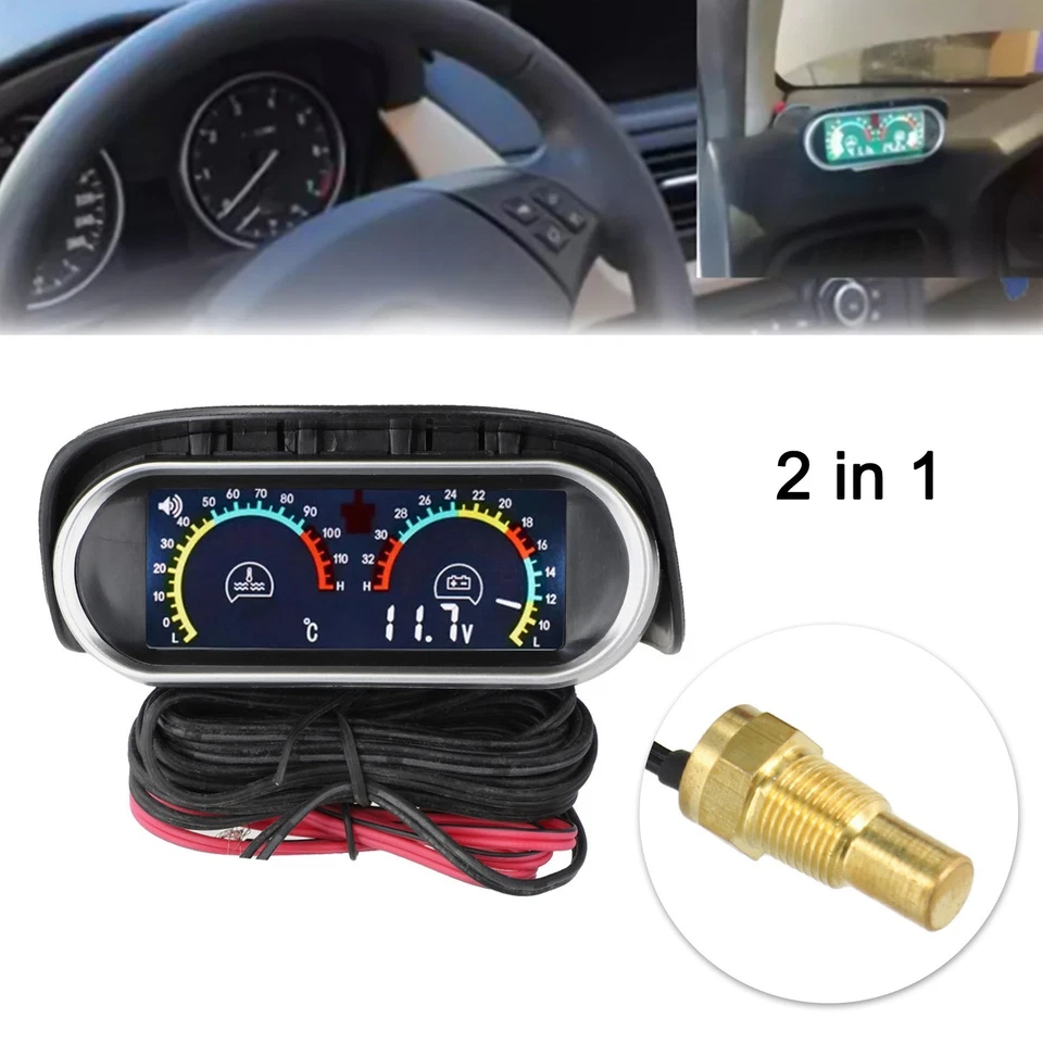Medidor de temperatura y voltaje del agua para automóvil fácil de usar con pantalla transparente Foto 1 de 4