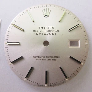 Rolex Genuine Dial & Hands Datejust 16014 16234 Watch Parts Silver Tritium 28mm - Picture 1 of 8