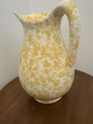Large 12 inch Bennington Pottery Yellow and White Spongeware Water Pitcher/Jug - Image 1 of 4
