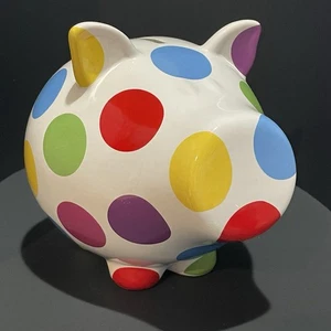 Salt & Pepper Ceramic Polka Dots Piggy Bank Metal Curly Tail Condition In Photos - Picture 1 of 16
