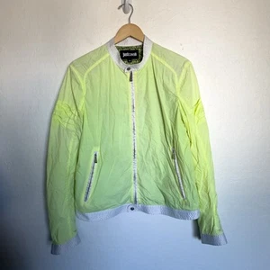 Just Cavalli Roberto Jacket Mens 50 Large Neon Yellow Green Bomber Zip Nylon - Picture 1 of 17