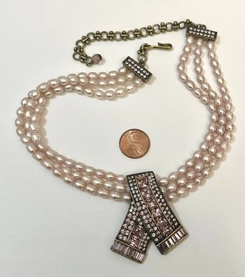 Винтажное ожерелье с подписью Heidi Daus со стразами искусственный жемчуг бусина многострандовый розовый - Изображение 1 из 4