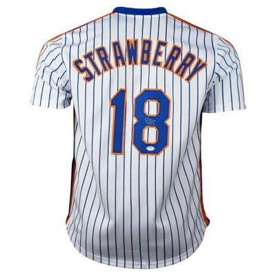 Бейсбольная футболка с автографом Дэррила Строберри из New York профессиональное издание в тонкую полоску (JSA) - Изображение 1 из 3