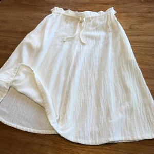 vtg Miss Serkez Gauze Drawstring Skirt Sz M Off White Cotton Pockets Beachy Boho - Picture 1 of 10
