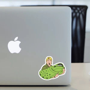 2x Funny Cartoon Steve Irwin Croc - Custom Cut Fridge Laptop Stickers- Free Post - Picture 1 of 2