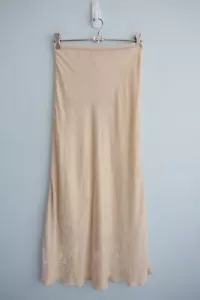 Lee Mathews Bias Cut Slip Skirt Womens 1 AU 8 Beige Velvet Elastic Waist Midi - Picture 1 of 17
