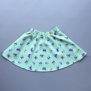 Disney Lilo & Stitch Teal Green Scuba Stretch Skater Skirt Women Small Pockets - Picture 1 of 7