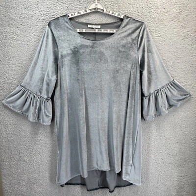 Vestido túnica Bryn Walker para mujer mediano plateado alto bajo terciopelo manga campana Foto 1 de 4