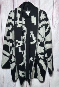 Barneys New York Women’s Alpaca Wool Blend Cardigan Black Gray Soft Warm Cozy M - Picture 1 of 7