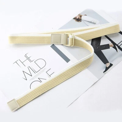 Cinturón de tela a rayas unisex doble hebilla ajustable de lona de algodón correas Trav↔ Foto 1 de 4