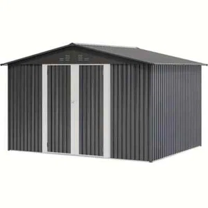 10x8FT Outdoor Metal Storage Shed, With Lockable Doors Dark Gray - Picture 1 of 7