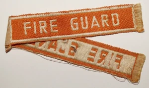 BRITISH MILITARY CAP BADGES, Fire Guard Woven Shoulder Title, WW2, Uncut Pair - Bild 1 von 2