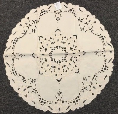 GRANTLINEN Polyester Beige Ivory Embroidered Cutwork 33" Fabric Embroidery Tablecloth Round