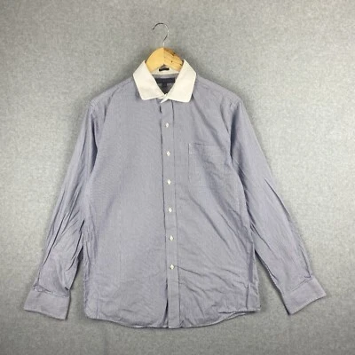 Tommy Hilfiger Shirt Mens 16 Blue Long Sleeve Button Up Slim Fit Striped - image 1 of 4