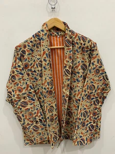 Floral Corduroy Short Kimono Jacket | Cotton Quilted Cardigan Kimono | Jacket - Picture 1 of 9