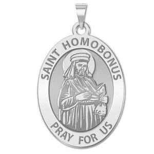 PicturesOnGold.com Saint Homobonus Oval Religious Medal - 2/3 X 3/4 Inch - Picture 1 of 2
