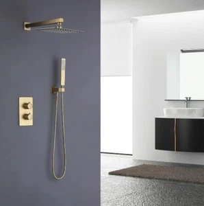 Brushed Gold Pressure Balance Thermostatic 10" Shower System w/ Rough-In Valve - Picture 1 of 13