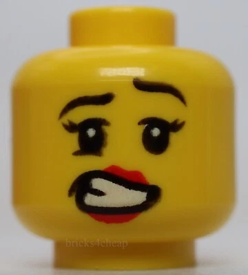 Lego Yellow Head Eyelashes Red Lips Lopsided Grin Scared Open Mouth - Image 1 of 2