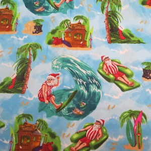 3 1/8 yard Surfing Santa Christmas Cotton Quilt Fabric Craft Material #358 - Picture 1 of 2