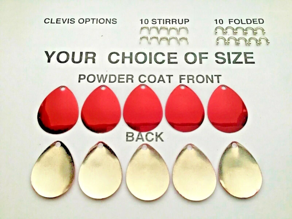 10, size #00 thru 8 Colorado smooth CANDY APPLE RED SPINNER BLADES worm harness  - Image 1 of 1