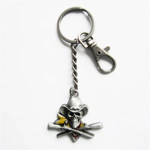 Vintage SKUll Cowboy Metal Charm Pendant Key Ring - Picture 1 of 3