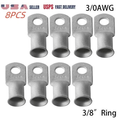 8PCS 3/0AWG Copper Ends Lugs Cable Wire Connector 3/8" Ring Battery Terminals - Image 1 of 4