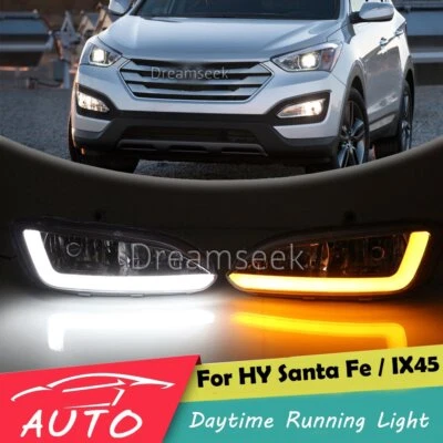DRL FOR HYUNDAI SANTA FE IX45 2013+ LED DAYTIME RUNNING LIGHT FOG LAMP W/ TURN - Image 1 of 4