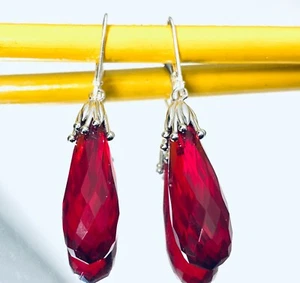 E4592L Fancy Tear-Drop Helenite Briolette Cut Sterling Silver Dangle Earrings - Picture 1 of 2