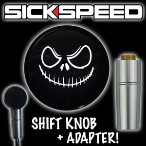 BLACK/WHITE EVIL JACK SMILEY SHIFT KNOB & ADAPTER FOR AUTO/AUTOMATIC SHIFTER KA1 - Picture 1 of 1