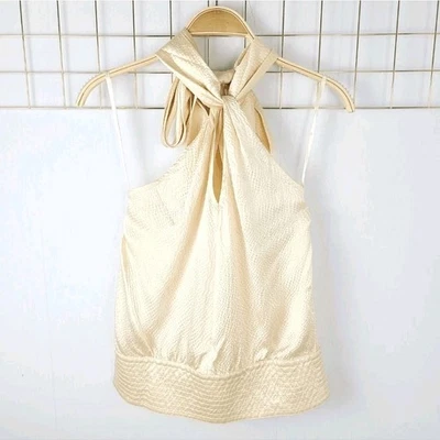 Tory Burch Womens Top 4 Silk Bennette Milk Opal Ecru Cream Textured Key Hole - Image 1 of 4