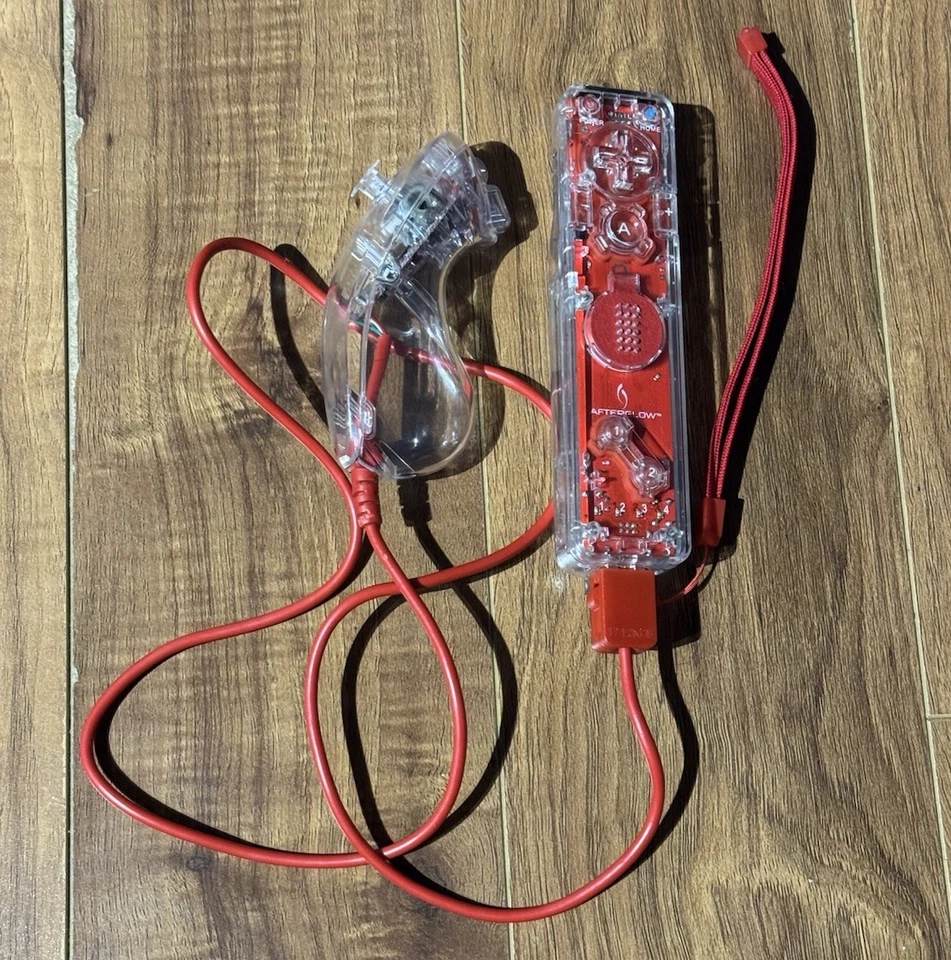 AfterGlow Wii Remote and Nunchuck Combo Red Cleaned and Tested - Image 1 of 4