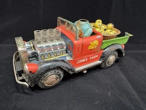 Vintage John's Farm Truck Tin Litho Japan Battery Toy Convertible Chicks Motor - Picture 1 of 13