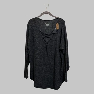 American Eagle Super Soft & Sexy Plush Boho Lace Up Relaxed Gray Tunic XXL - Picture 1 of 8