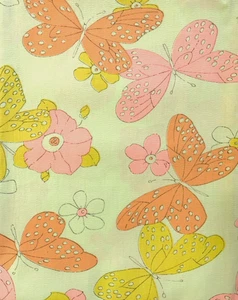 Vintage 1970er Mod Stoff GÄNSEBLÜMCHEN SCHMETTERLINGE gelb strukturiert hell - 2 1/2 Yards - Bild 1 von 7