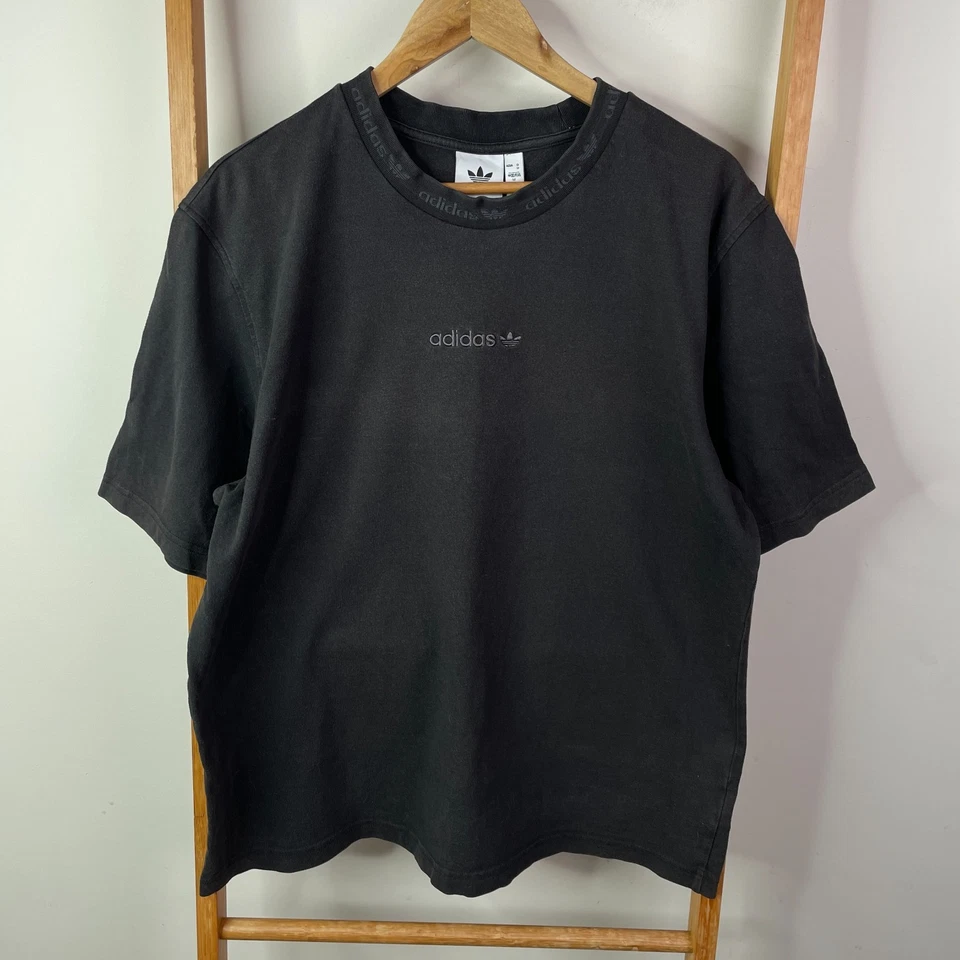 Adidas Rib Detail Shirt Mens Medium Black Short Sleeve Athleisure Casual Cotton - image 1 of 4