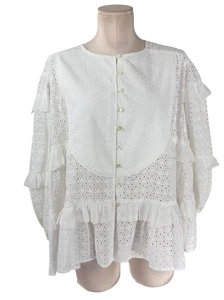 NWT WIGGY KIT Campo Broderie-anglaise White Cotton Eyelet Bib Blouse Size Large - Picture 1 of 9